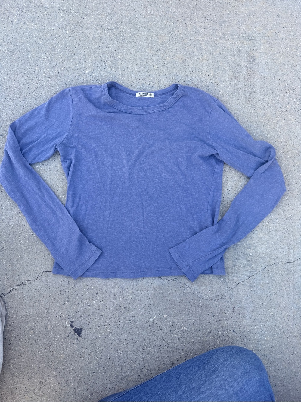 Buck Mason Crewneck Cotton Slub Navy Blue Long Sleeve Tee Small